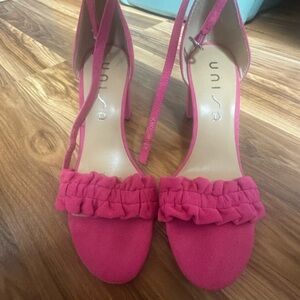 Unisa Hot Pink Ruffle Ankle-Strap Heels